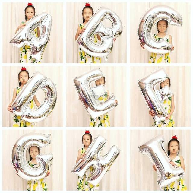 Balon Foil Huruf Silver 80 cm 32 inch / Balon Huruf besar