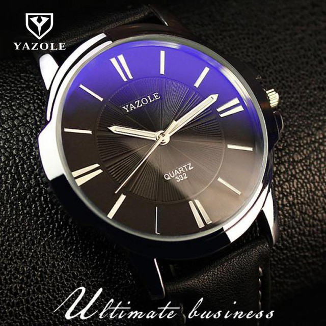 Jam Tangan YAZOLE 332 Man Leather Band Fashion Bussiness Wrist Watch