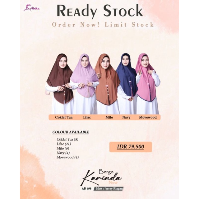 Moslem Ori Hijab Jilbab Kerudung Bergo Karinda By Abika (Ready Please Cekstok)