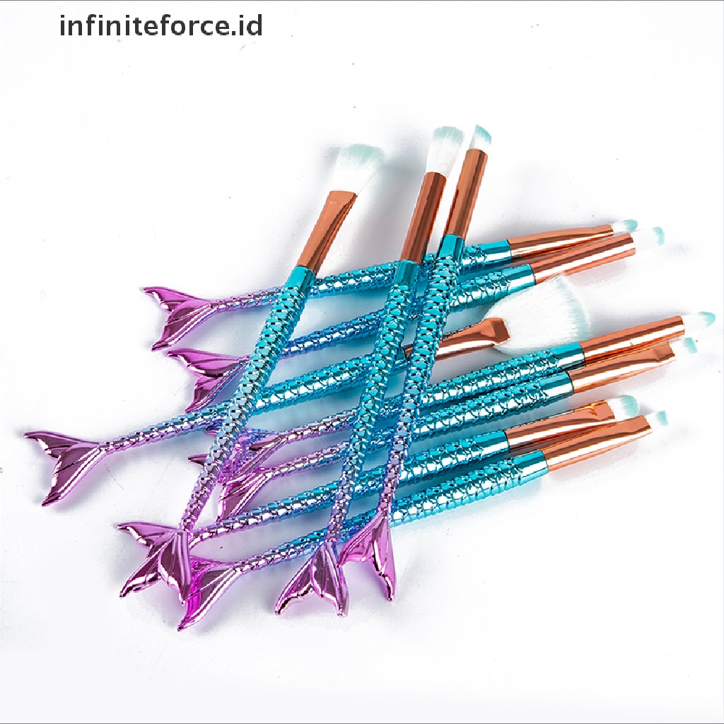 Infiniteforce.id 10pcs / Set Brush Foundation / Alis / Eyeliner Bentuk Mermaid Untuk Makeup / Kosmetik Wanita