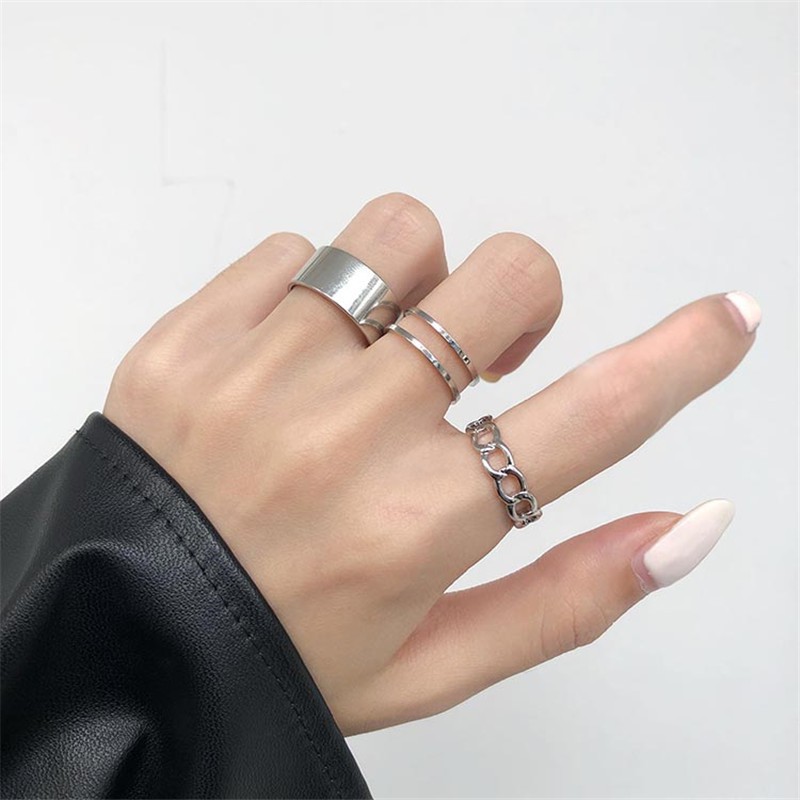 3pcs / Set Cincin Jari Telunjuk Model Terbuka Dapat Disesuaikan Gaya Hip-Hop Punk
