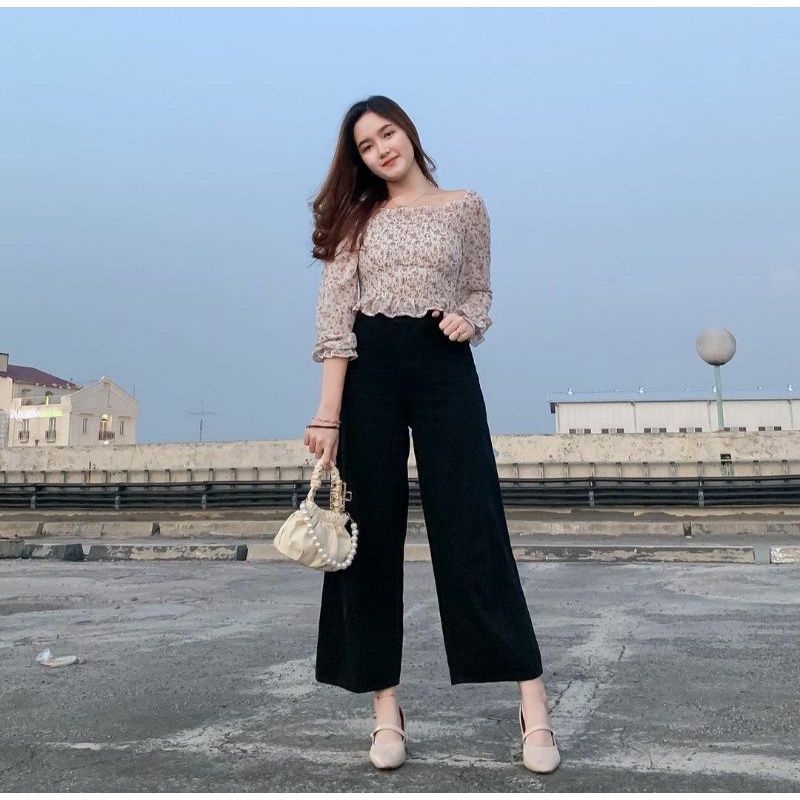 Celana kulot jeans premium wanita warna putih moca hitam lilac moza kulot bawahan higwais