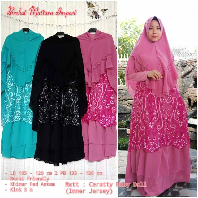 Gamis Cerutty brokat import + khimar ori by Naura Collection