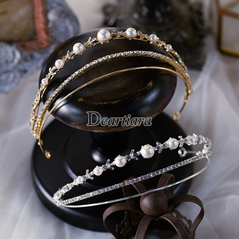 Koreaanse Prinses Parels Bruiden Hoofdbanden Mini Bridal Tiara Hoofddeksel Party Haar Accessoire