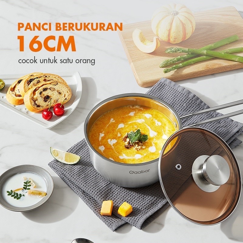 Gaabor Panci Set 3 item Stainless Steel Anti Karat Tutup Kaca Anti Lengket /GS-S606A