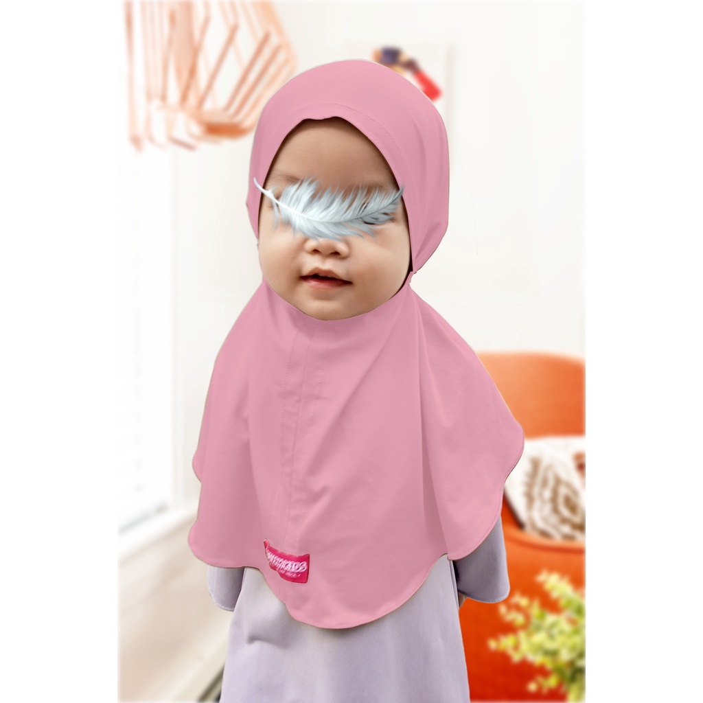 Jilbab Bergo Tali Humaira Hijab Instan Anak Bayi Balita Usia 0 - 2 1/2 Tahun-Baby Pink