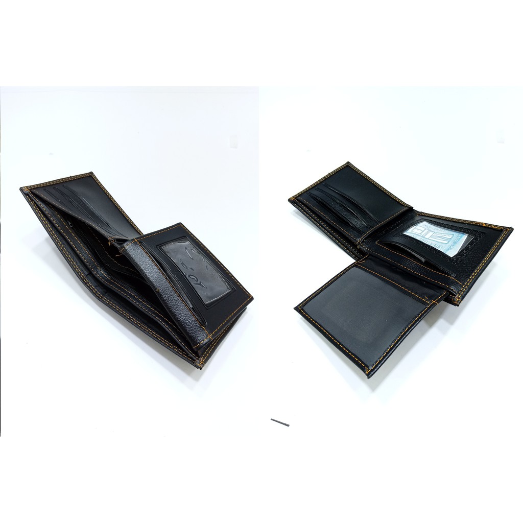 Dompet Lipat Pria Warna Hitam Bahan Kulit Sintetis