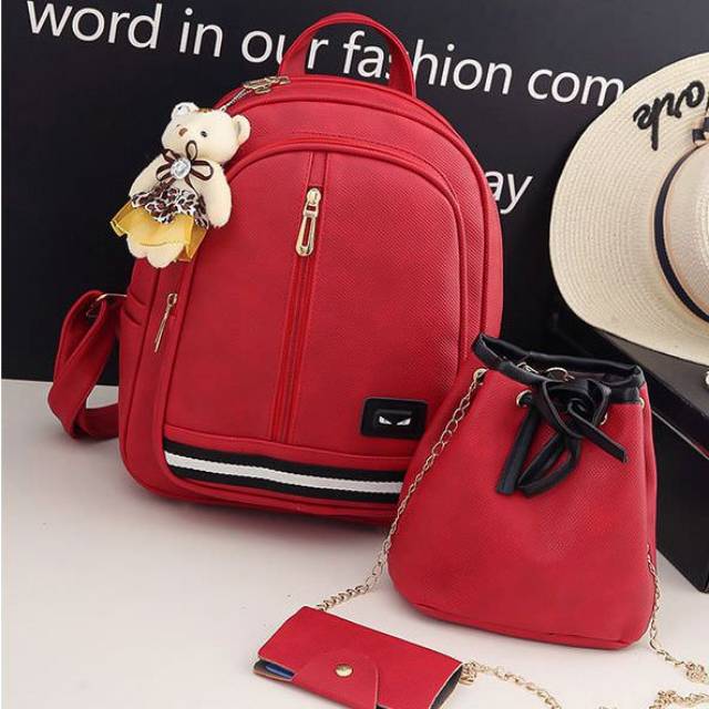 Ransel set slempang serut fendi monster import korea punggung wanita sekolah