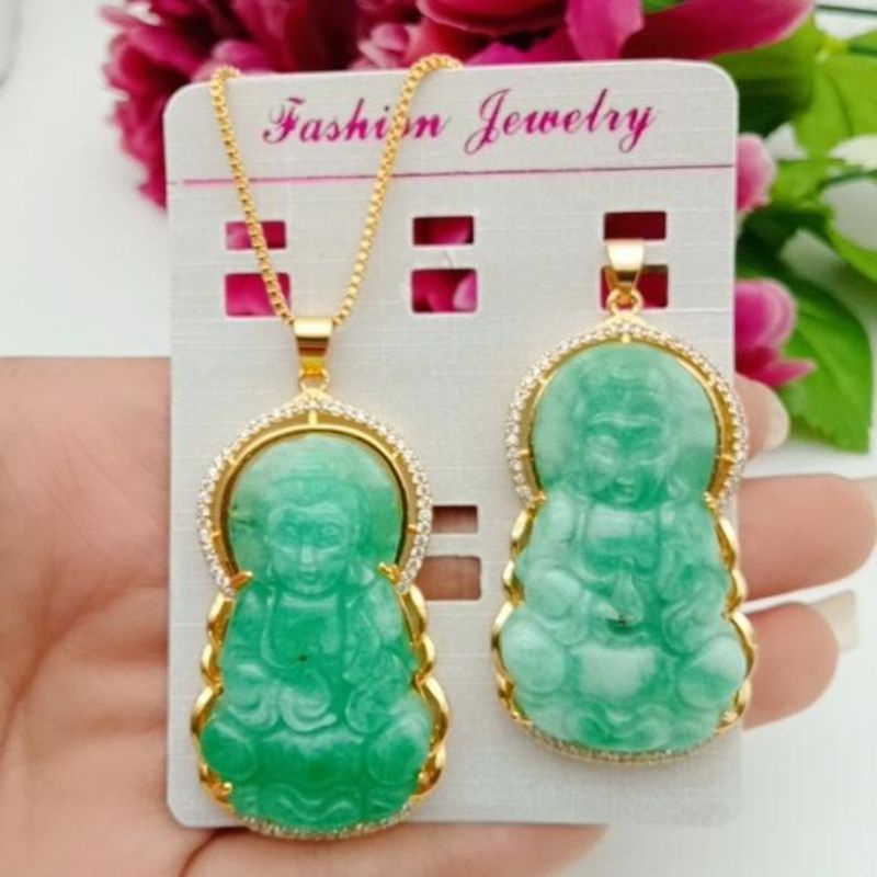 kalung liontin lapis emas giok asli