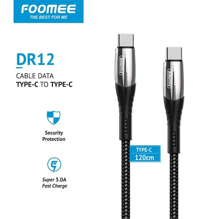 Kabel Data FOOMEE DR12 PD60W 120cm Type-C to Type C QC 3.0 Fast Charge