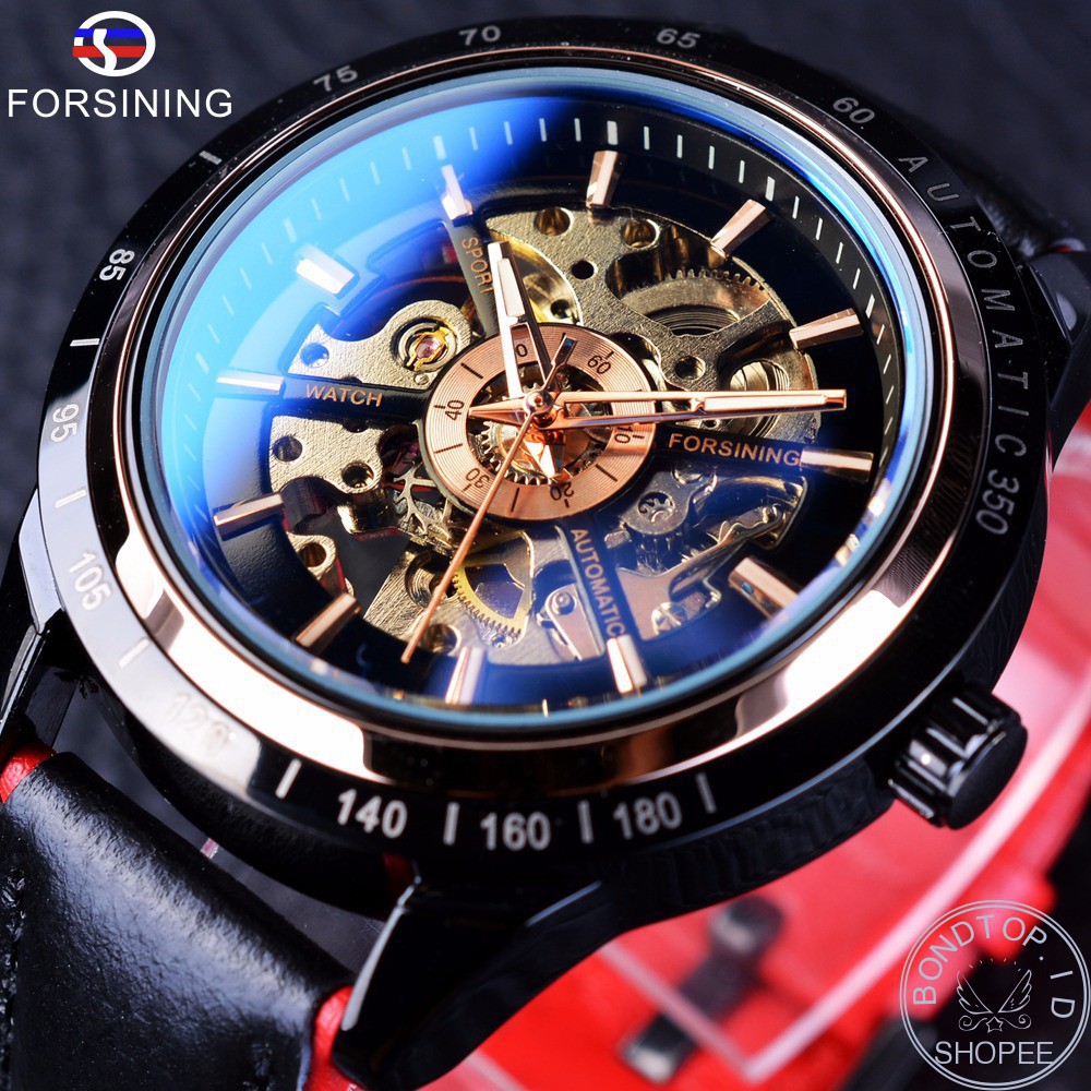 Jam Tangan Otomatis Desain  Racing  Strap Kulit untuk Pria 