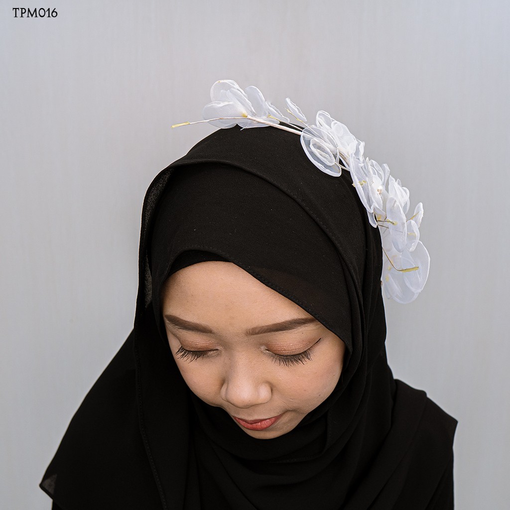 [PRODUK TERBATAS] TIARA LACE BROKAT PUTIH HAIRPIECE WEDDING PESTA HIJAB TPM016