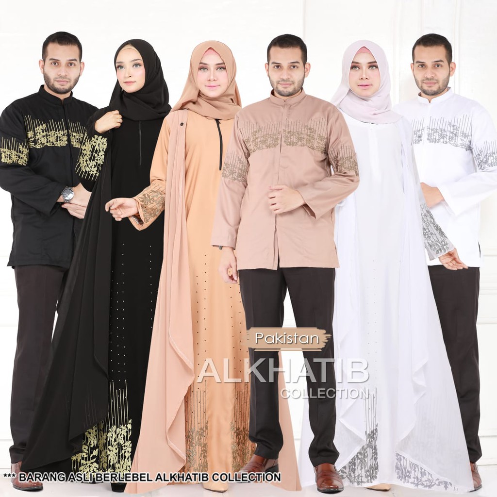 ALKHATIB COLLECTION COUPLE PAKISTANN BAJU KOKO KATUN DAN GAMIS MAXMARA KOMBINASI SIFON BORDIR SYARI