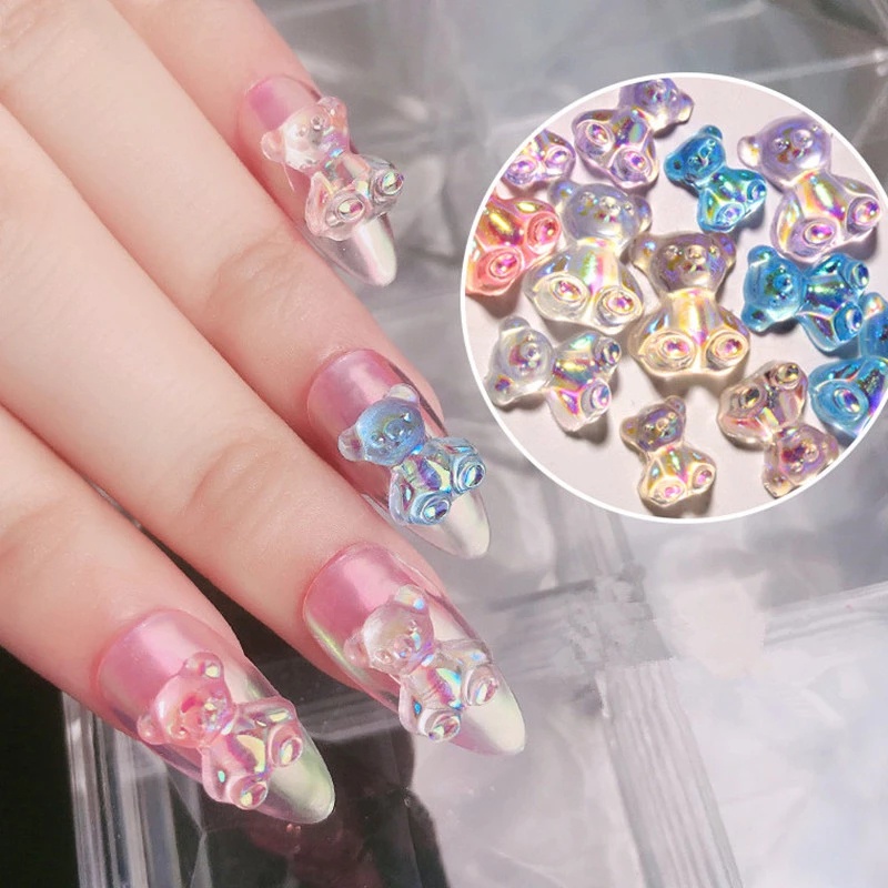 10Pcs Aurora Bear Nails Art / 3D Aurora Rhineston Sequins Glitters  Crafts/3D Nail Art Sticker For Tips / Manicure UV Gel Polish Decor DIY Accessories / Nail Decoration Decals / Manicure Glitter Stone / Nail Makeup Tools
