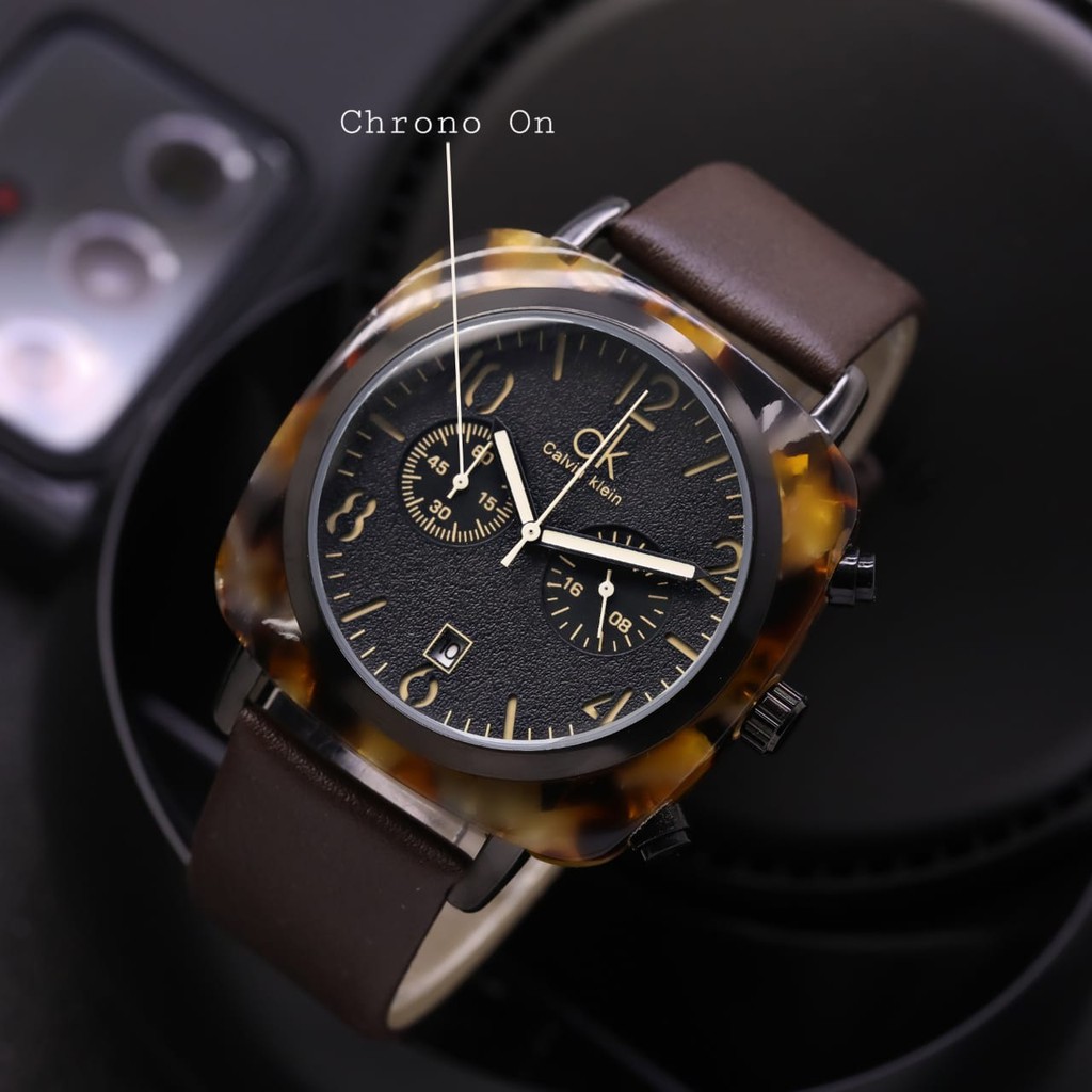 Jam Tangan Pria CK 45150TL Analog Tali Kulit Tanggal &amp; Chrono Aktif Free Baterai (COD)