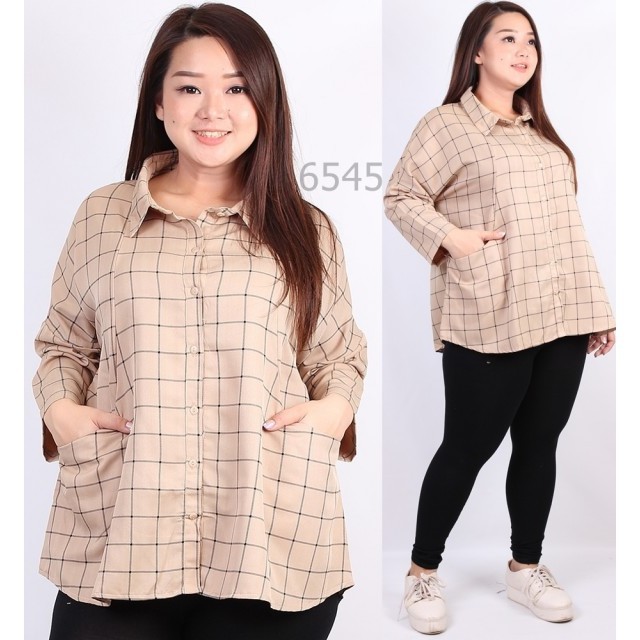 012 JUMBO KEMEJA OLIVIA Pakaian Wanita Dewasa  Gaya Kekinian Baru Murah Grosir Tanah Abang