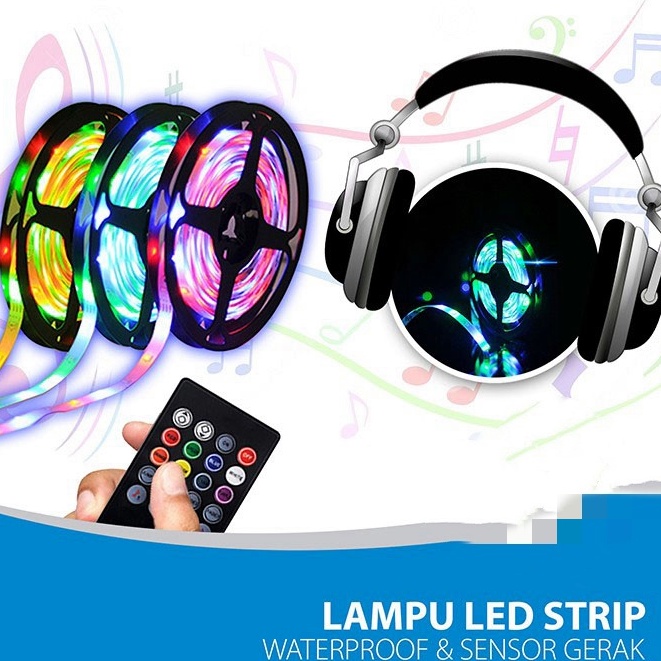 Lampu Led Strip Rgb Warna Warni IP65waterproof Adaptor kontrol 2835 5050 5M 10Meter Sensor music