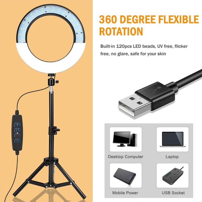 ring light 26 cm + tripod stand 2.1 m lampu make up live streaming vlogger