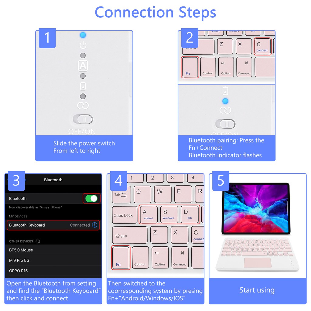 Goojodoq Keyboard Mouse Set Wireless Bluetooth Touchpad Untuk Tablet