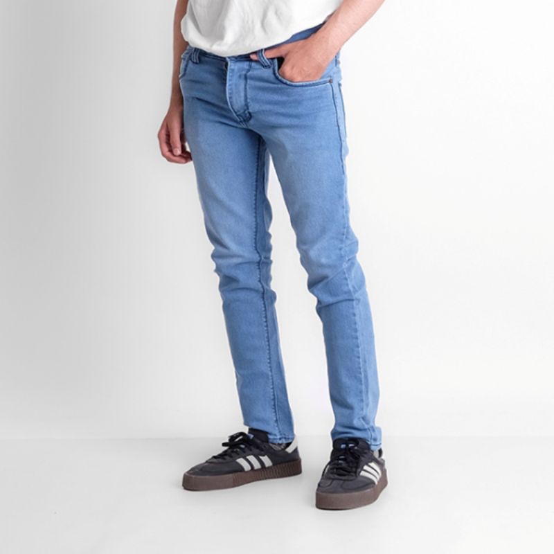 Just &amp; Co - Celana Panjang Jeans Slim Pria Tebal Premium / Celana Levis Hitam Biru