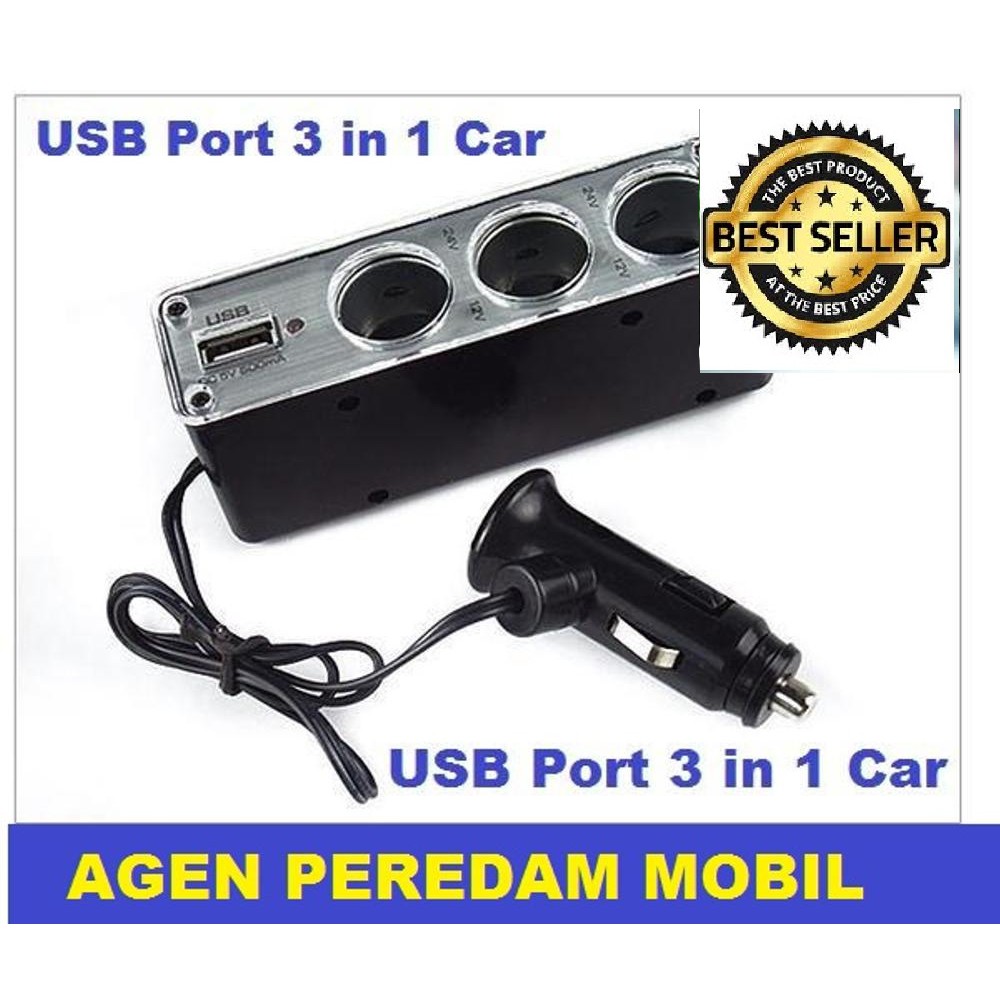 DISCONT USB Port 3 in 1 Car Charger Cigarette Lighter Colokan Mobil tuk HP MP3.Aksesoris Mobil.