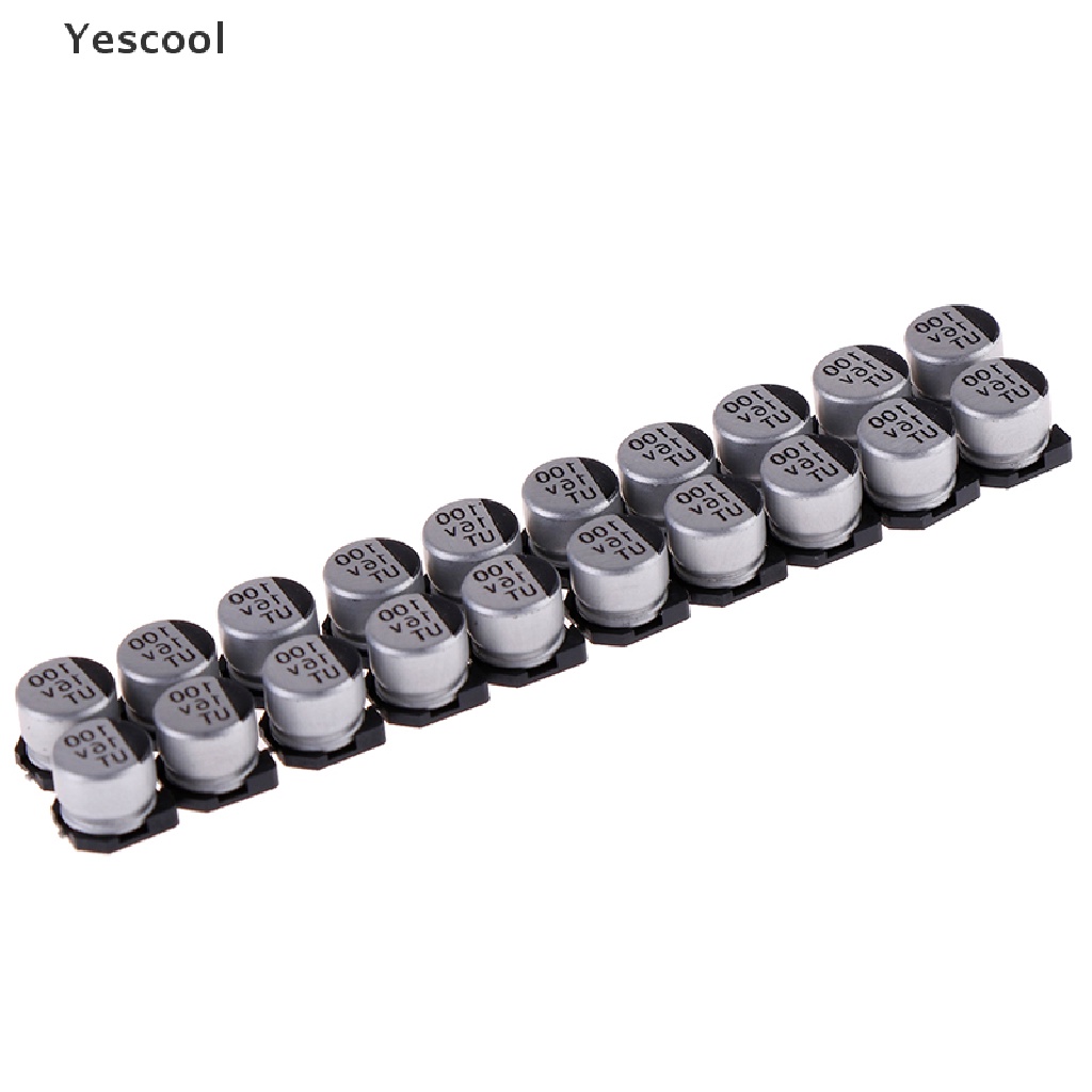 Yescool 20 pcs SMD electrolytic capacitors with specifications of 6*5 mm 16V 100uF .