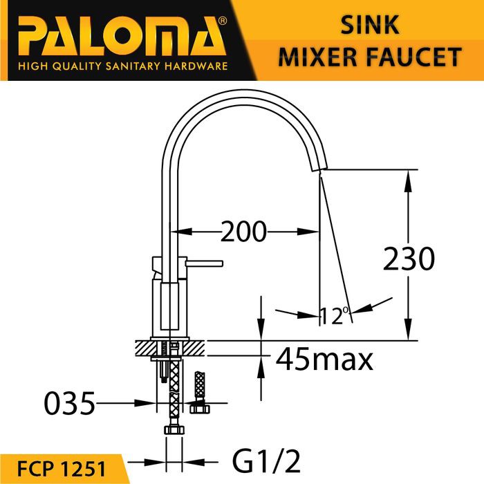 PALOMA FCP 1251 Keran Mixer Cuci Piring Dapur Panas Dingin Kran Air