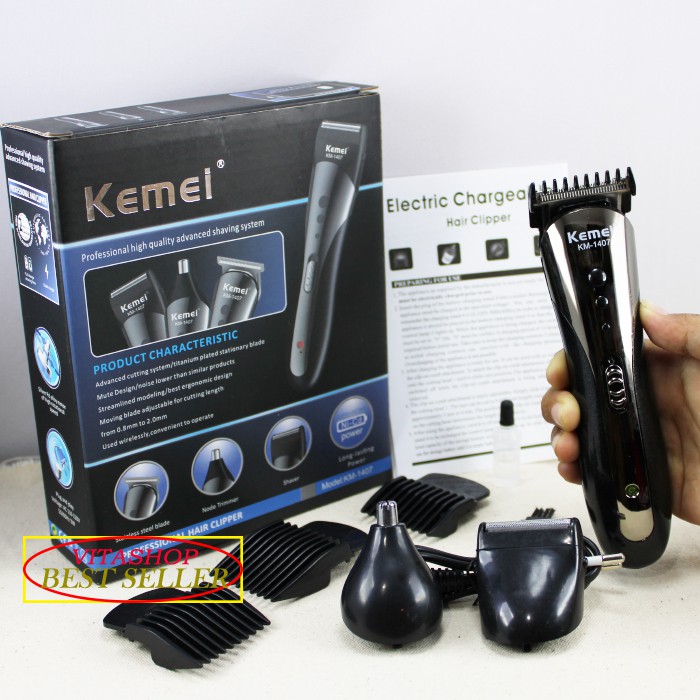 KEMEI KM-1407 GRATIS PISAU CUKUR MANUAL ALAT CUKUR RAMBUT 3 IN 1