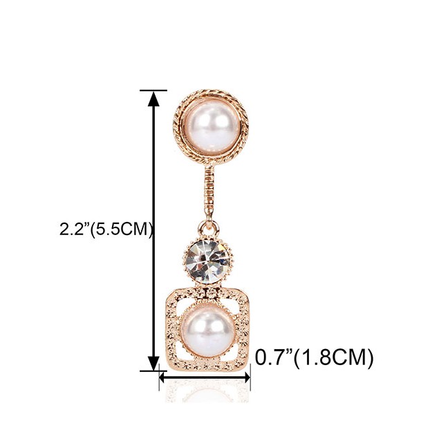 LRC Anting Tusuk Fashion Golden Alloy Hollow Square Diamond Earrings D60738