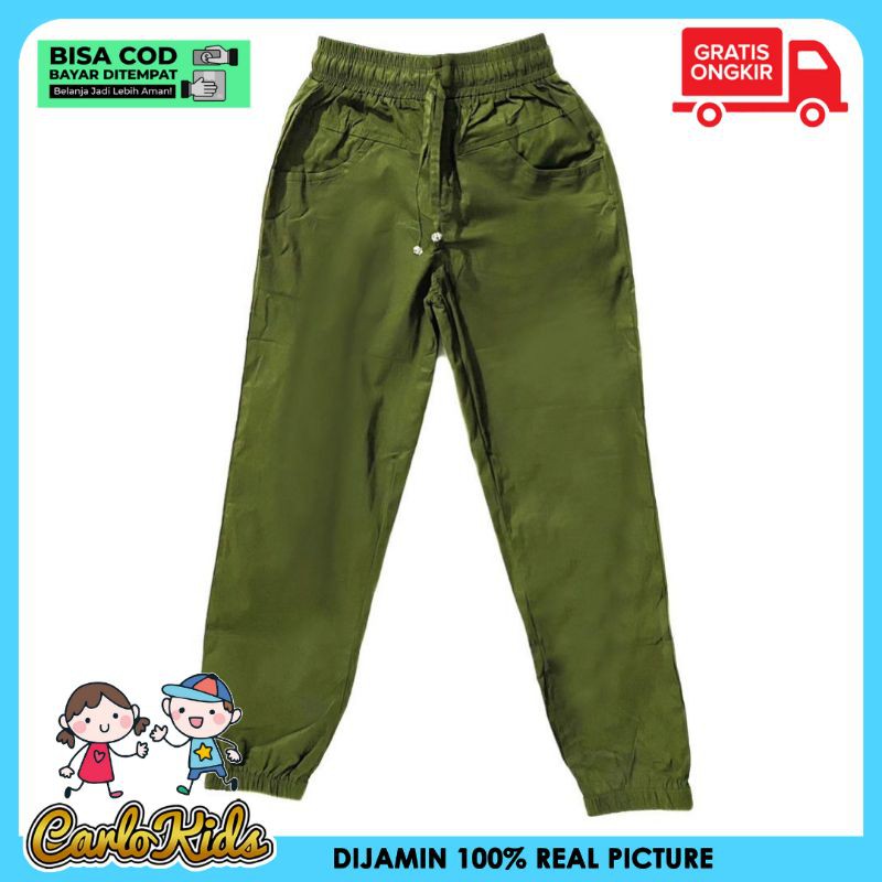 CarloKids Celana Joger Pants Premium Quality HIJAU ARMY Sangat Nyaman Untuk Anak-Anak 5-12 Tahun