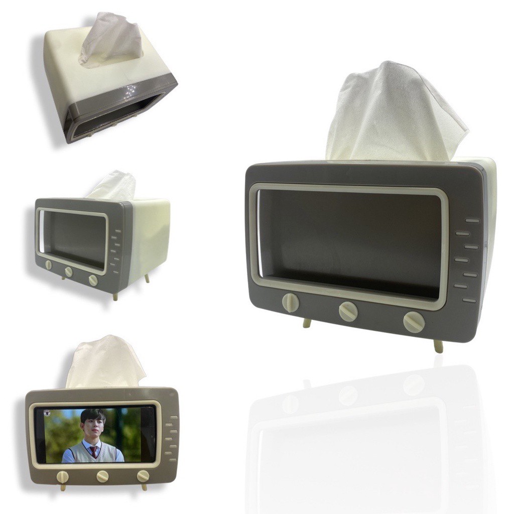 Kotak Tissue Box Organizer Bentuk TV Handphone Holder Tempat Tisu