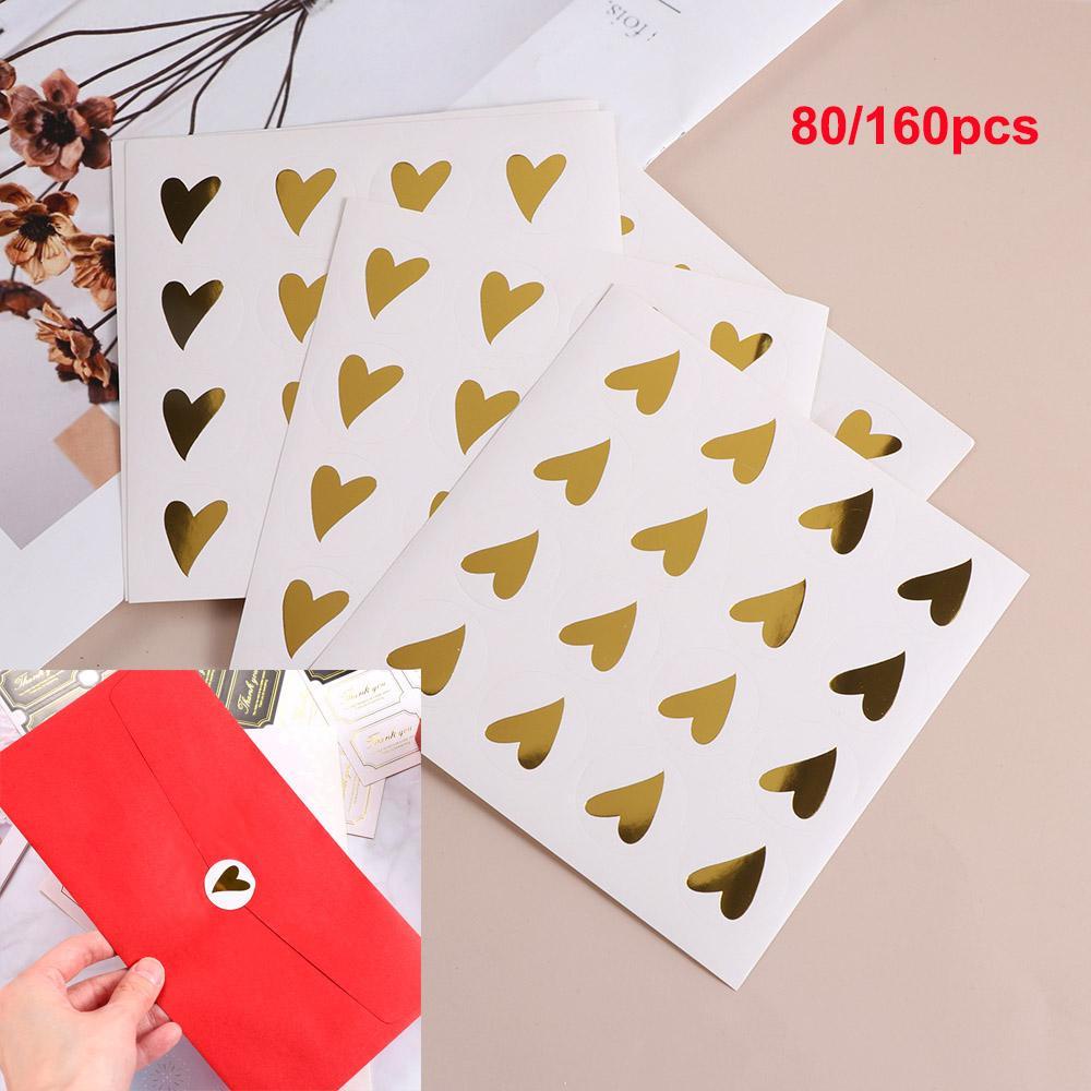 Populer 80 /160pcs Handmade Stiker Perlengkapan Pesta Bronzing Baking Hiasan Bulat Cinta Hati