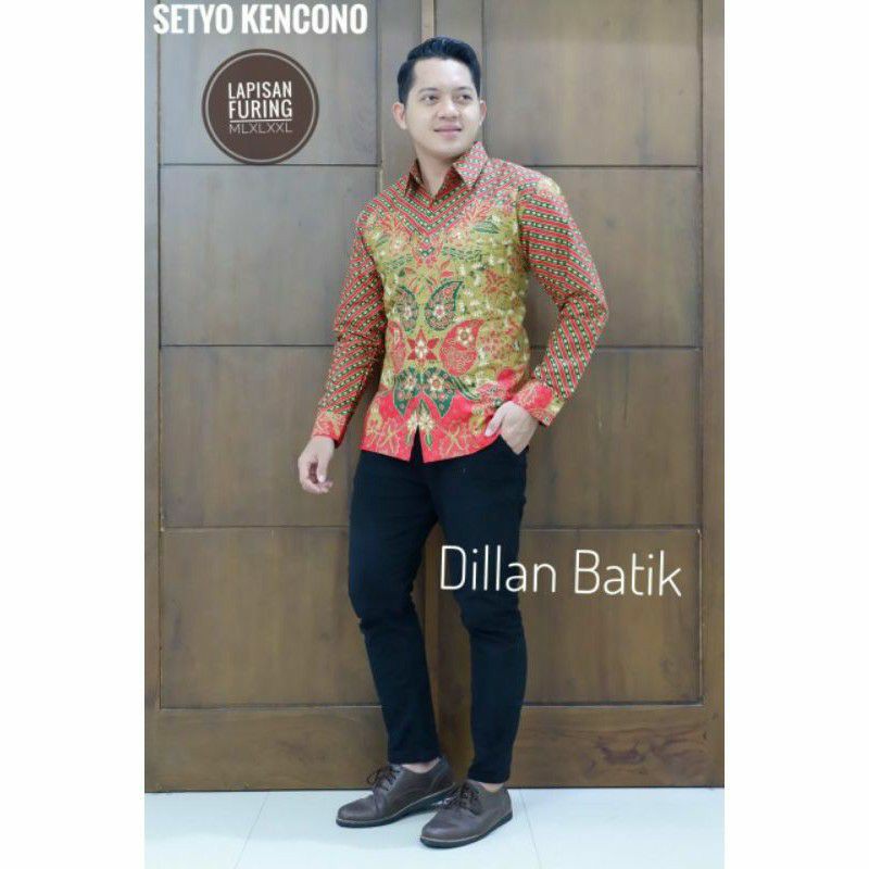 KEMEJA BATIK WARNA MERAH SETYO KENCONO KEMEJA BATIK PRIA LAPIS FURING KATUN PRIMISIMA BATIK SOLO