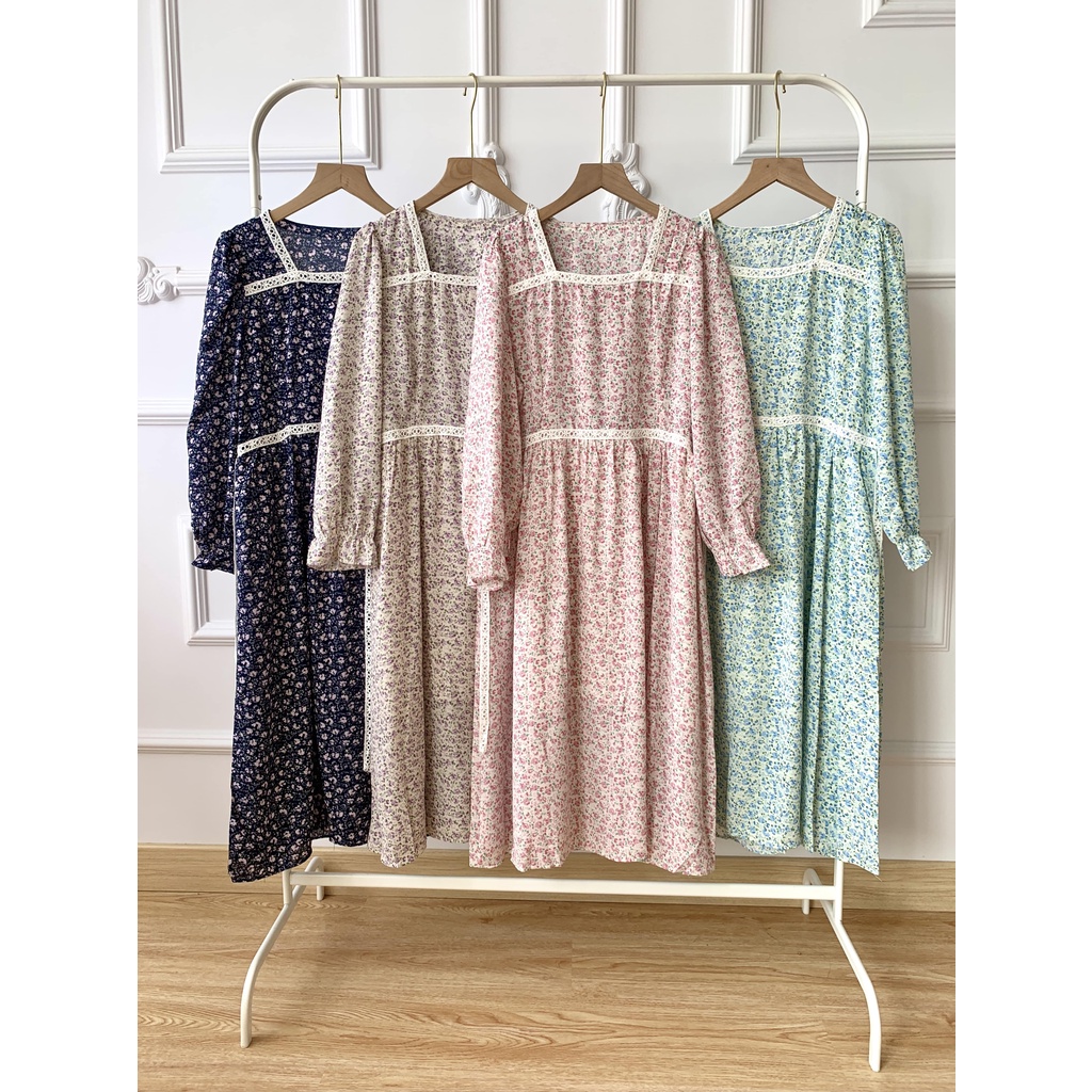 Korean Long Tunik Cutie Flower Stripes / Dress Tunik Wanita Import Murah