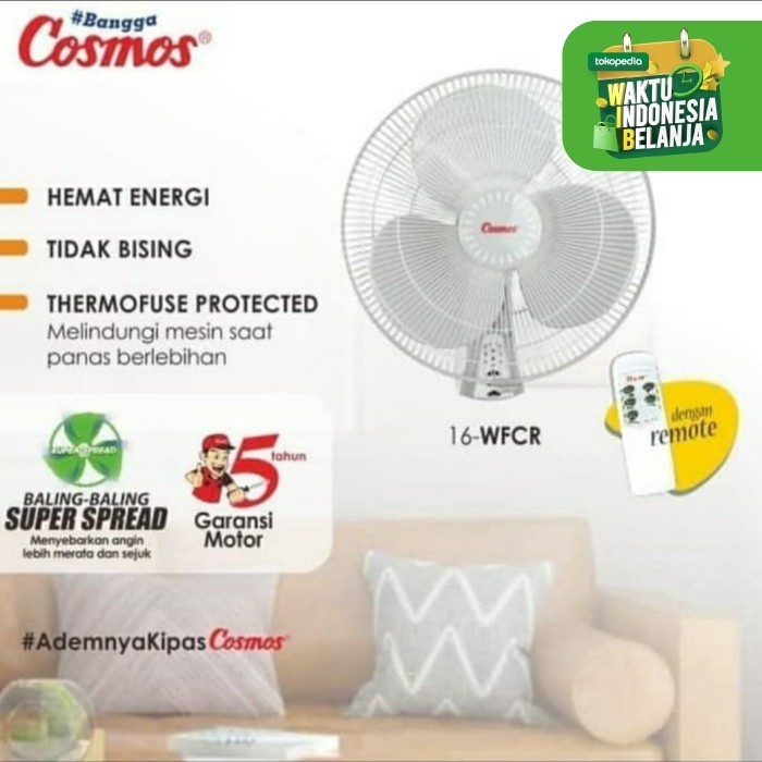 WALLFAN KIPAS ANGIN DINDING COSMOS 16 WFGR REMOT WALL FAN COSMOS 16 INCH 16&quot; + REMOT CONTROL