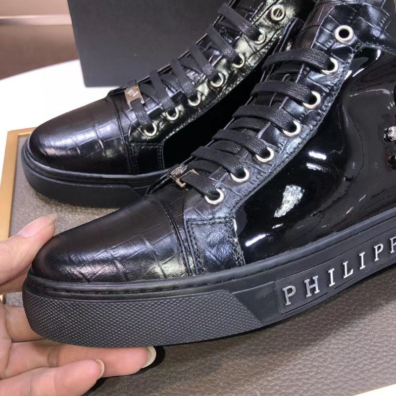 sepatu philipp plein sneaker boots pria mirror top Brand pp shoes men cowok hitam