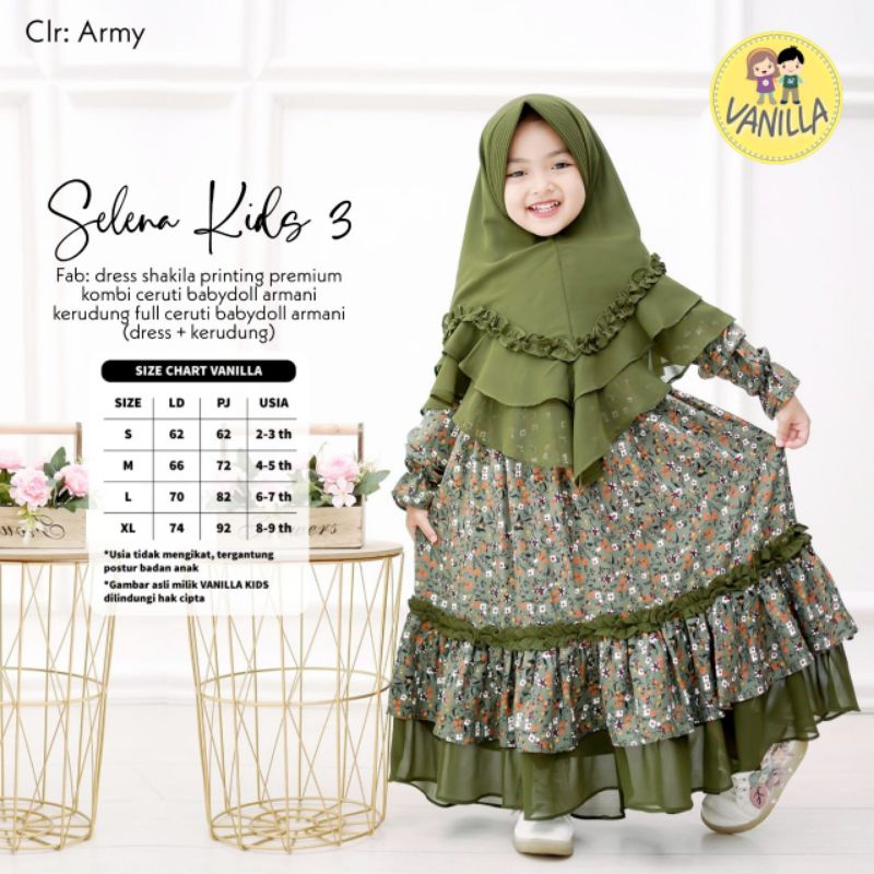 SELENA KIDS 3 GAMIS ANAK | Set Gamis Include Hijab Anak