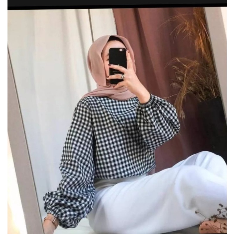 blouse wanita lengan balon kotak