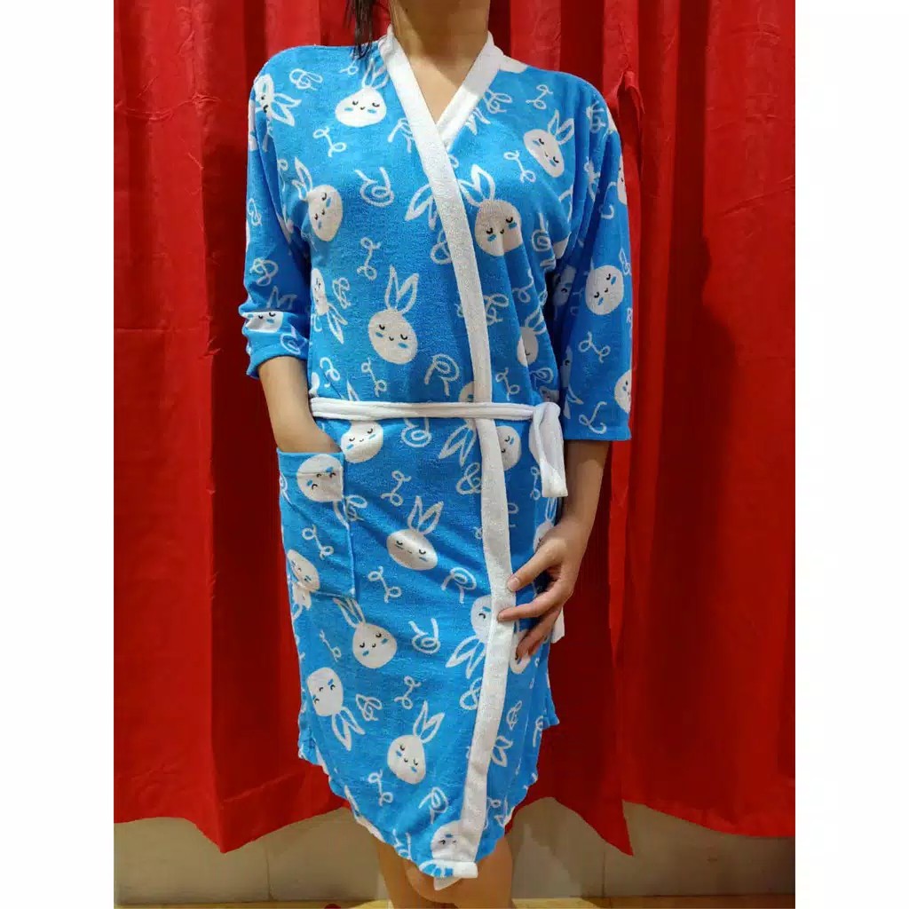 HANDUK KIMONO DEWASA STANDAR MOTIF KELINCI/HANDUK MANDI/JUBAH MANDI/MOTIF KRAKTER