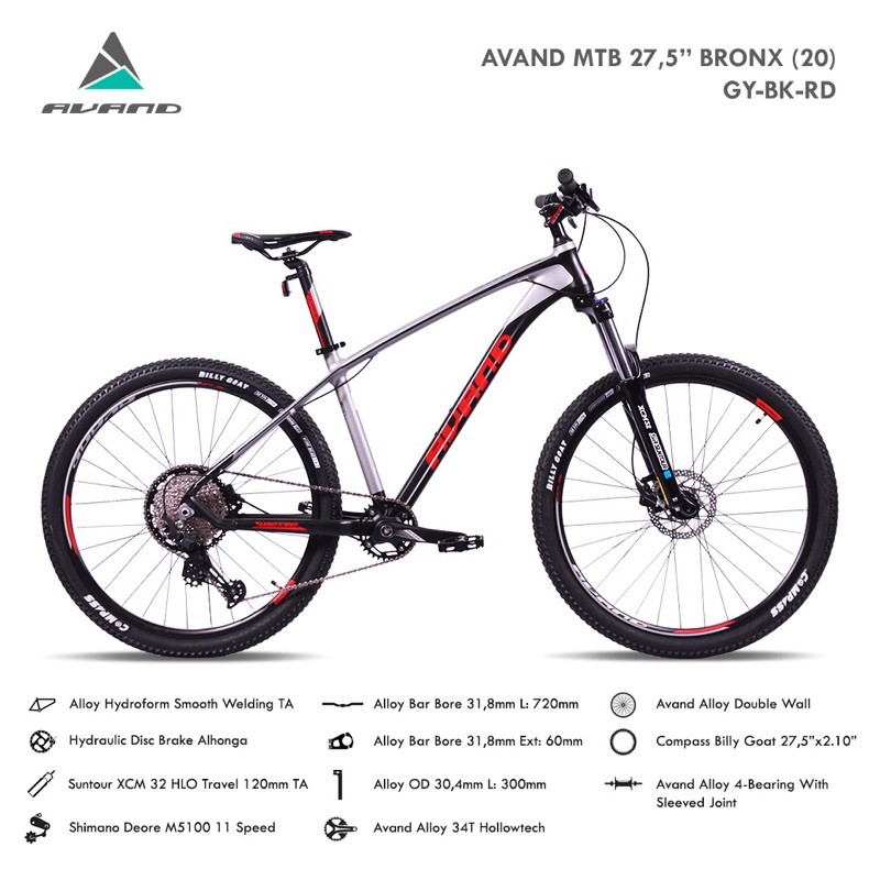 promo April 27.5” Avand Bronx 11Sp Shimano Deore M5100 fork suntour xcm hydro brake hollow crank