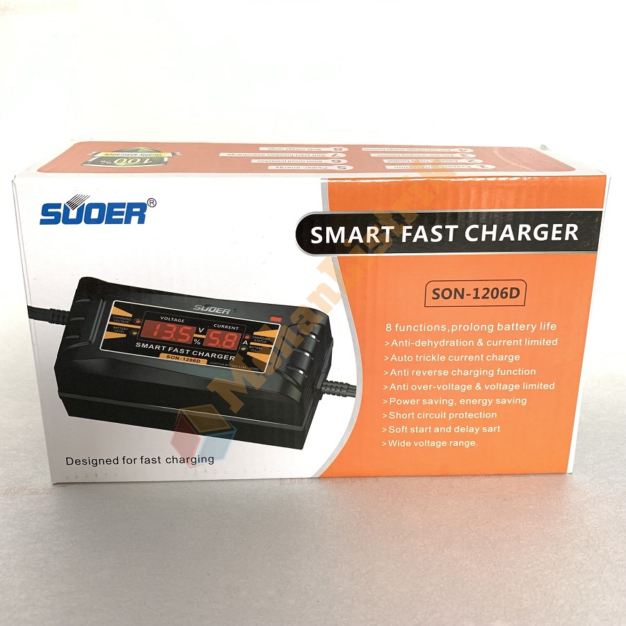 SUOER LCD Cas Aki Digital Charger SON-1206D 12V 6A Otomatis Cut Off