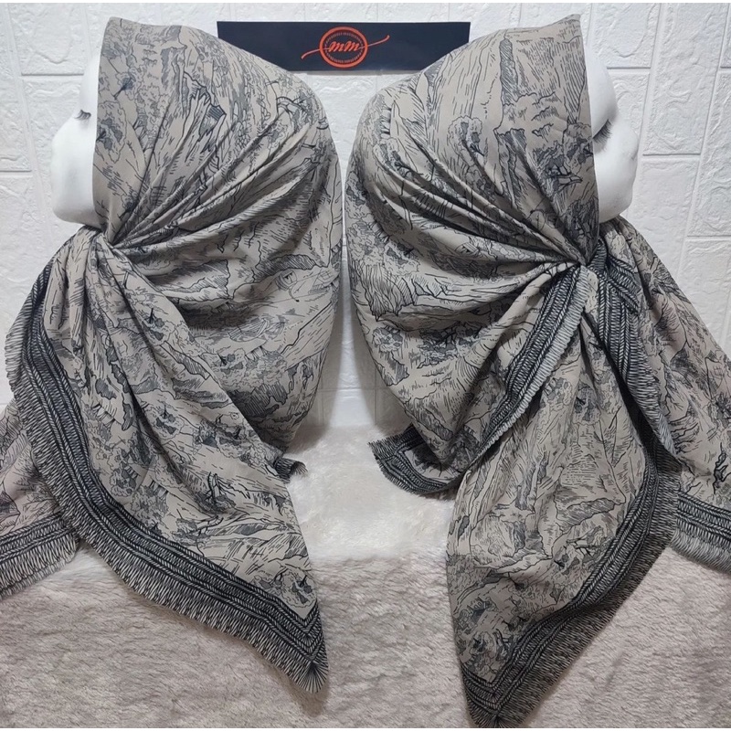 BISA COD Hijab segiempat Voal Motif pegunungan series