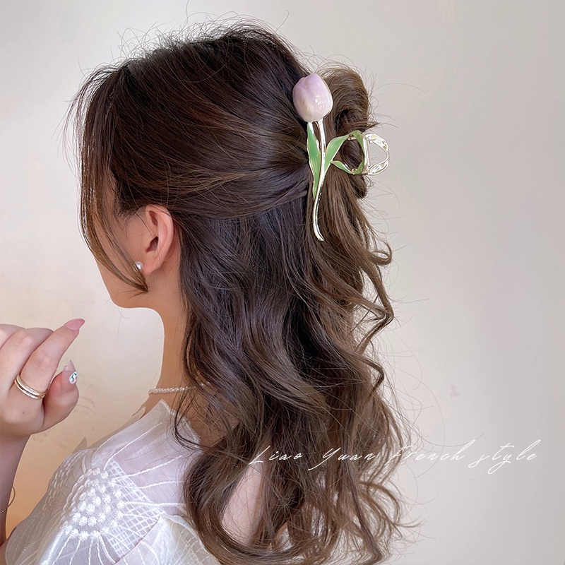 AY(CN) Jepit Rambut Cakar Bentuk Tulip Bahan Logam Untuk Wanita