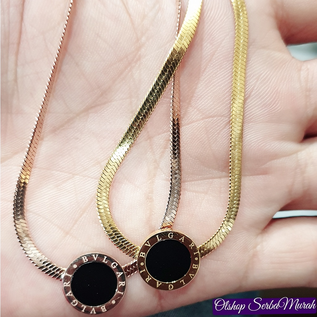 KALUNG WANITA TITANIUM LIONTIN BULGARI ANTI KARAT BESTSELLER