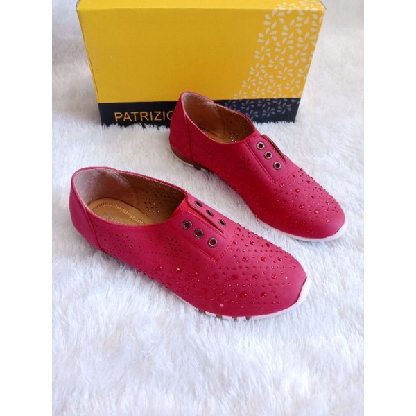 PATRIZIO 40 39 38 Original sepatu sneakers wanita merah import tanpa tali ori casual