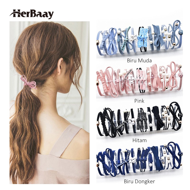 

Herbaay 12Pcs/Set Ikat Rambut Simple Bahan Karet Gaya Korea Fashion Untuk Wanita Termasuk Kotak