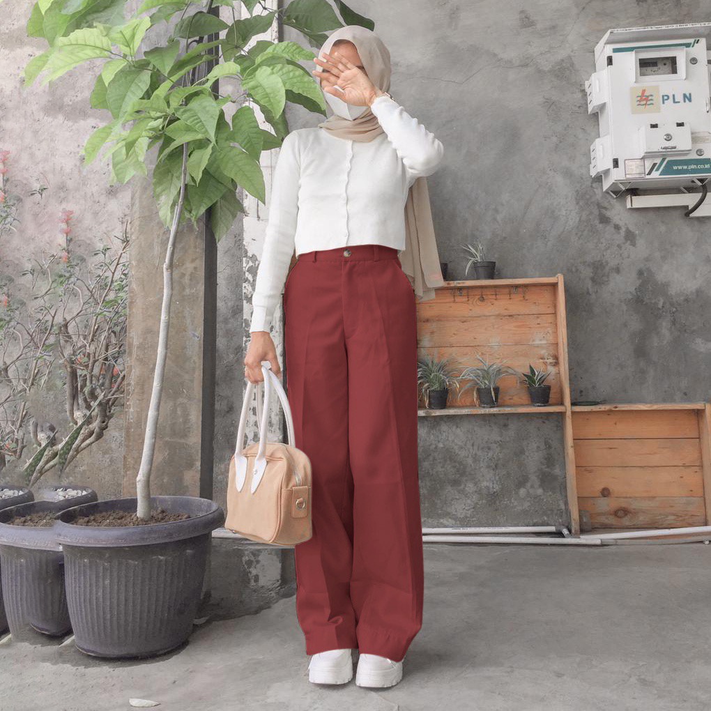 BEFAST - ZEC OOTD Wanita Celana DENISA / Melva American Drill Slit Kulot / Celana Kulot Casual / Celana Kekinian Remaja / Celana Polos Fromal / Celana Kulot OOTD Remaja Terlaris / Celana Ke Kampus