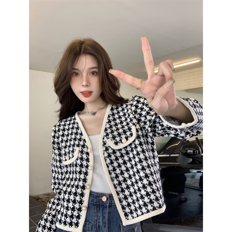 XIAOZHAINV Korean style Cardigan Lengan Panjan Wanita Crop