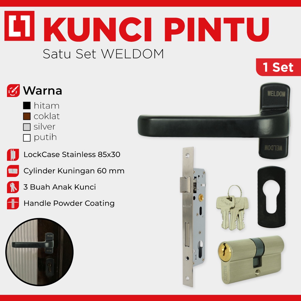 Kunci Pintu Swing Aluminium 0816 Handle Mortise Silinder 1Set - Weldom