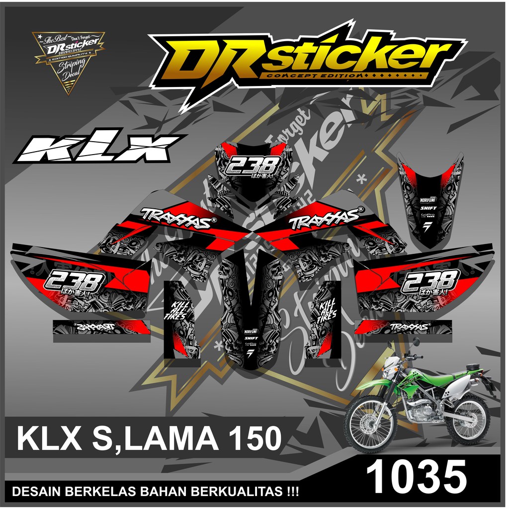 1035 Decal KLX S 150 - Decal KLX 150 Lama Desain Skull - Decal KLX Lama
